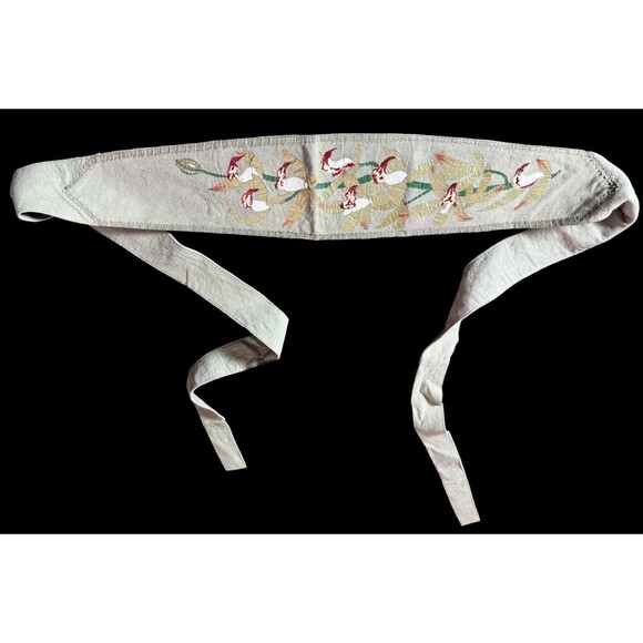 Vintage Hand Painted Orchids Saude Leather Tie Belt 70s - Picture 2 of 8